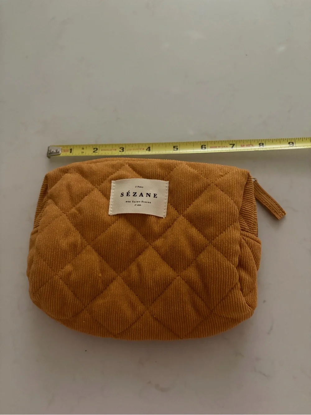 SEZANE NEW Quilted Corduroy Mustard Gold Cosmetic Toiletries Pouch Bag Tote